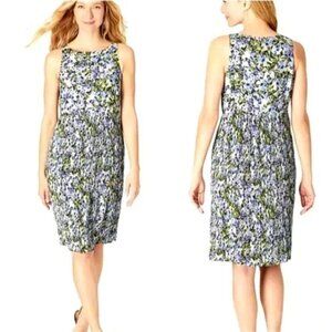 J. Jill Floral Pleated Granite Watery Bloom Dress In Blue Floral Size XL NWT
